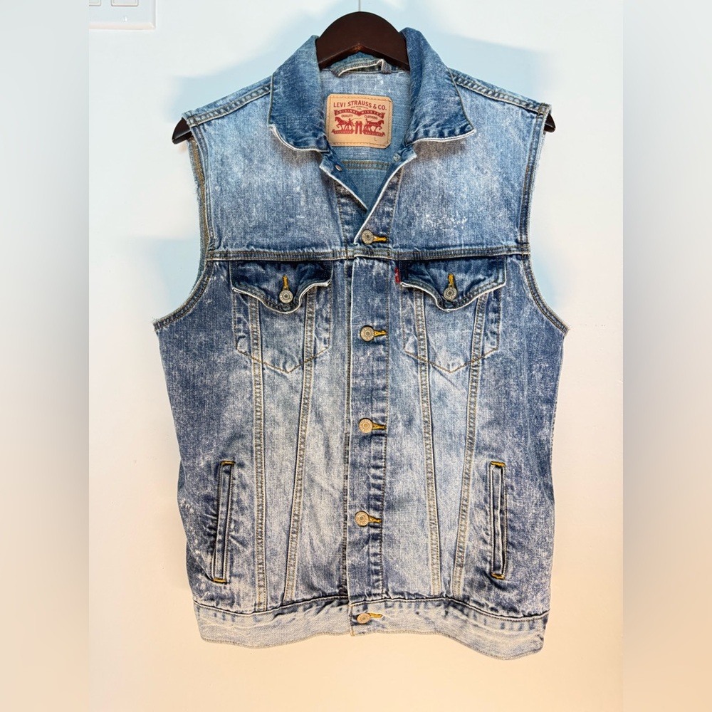 Levi's Classic Blue Denim Vest with Distressed Finish